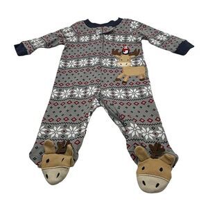 Coala Baby Christmas Holiday Mousse  Footed Bodysuit, Gray, 0-3M